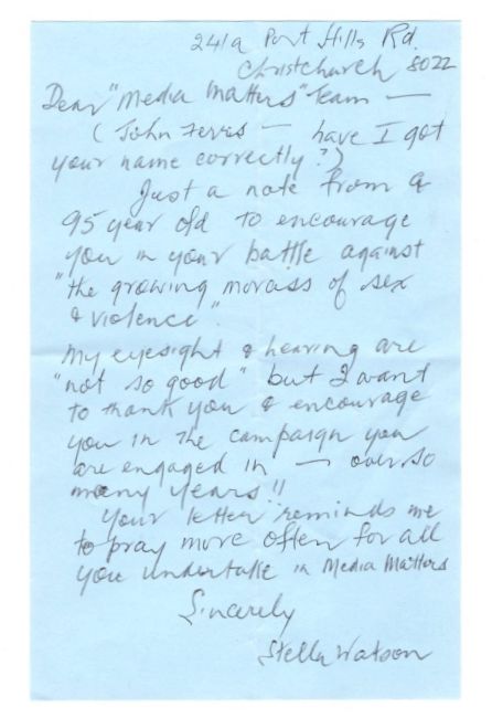 Letter from Stella Watson, January 2014