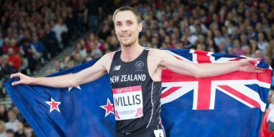 Nick Willis celebrates after winning the bronze medal in the men's 1500m at the Commonwealth Games in Glasgow in 2014.&nbsp; Photo / Greg Bowker
